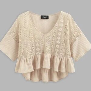 New with tags cider waffle knit ruffle crop top size XS cute boho flowy top